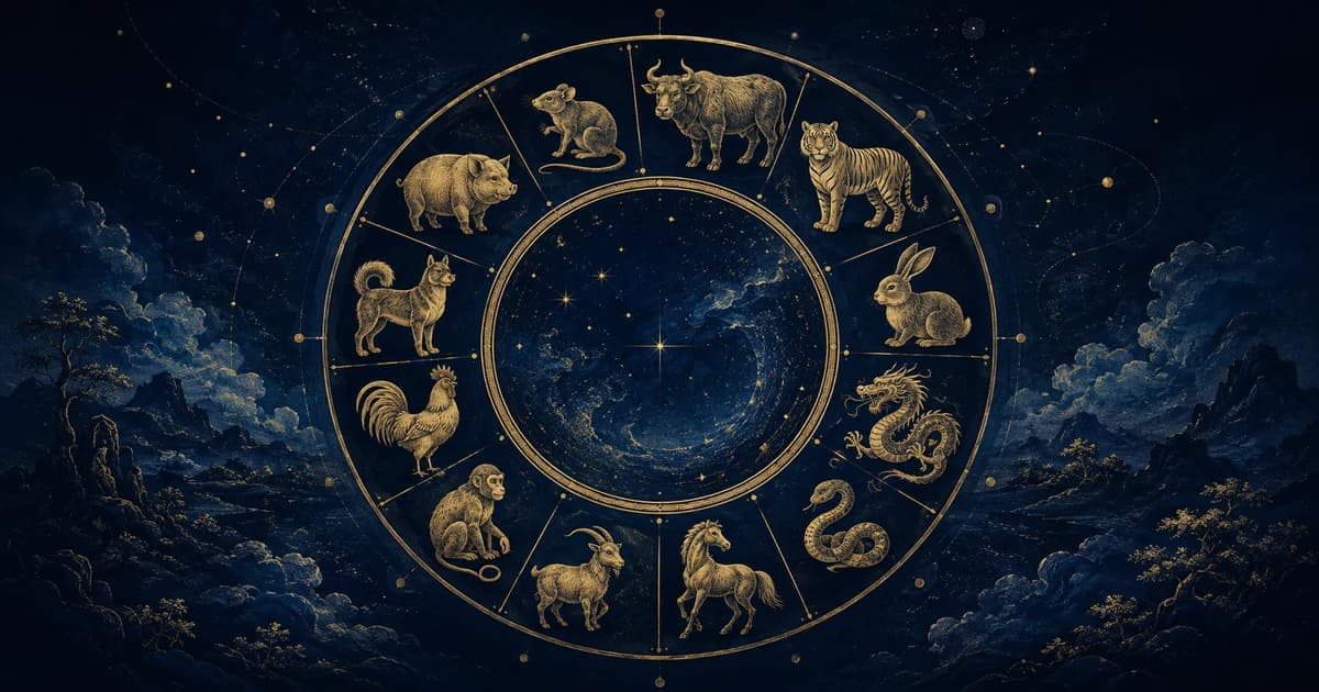 Twelve animal silhouettes in a ring, no dragons dominant