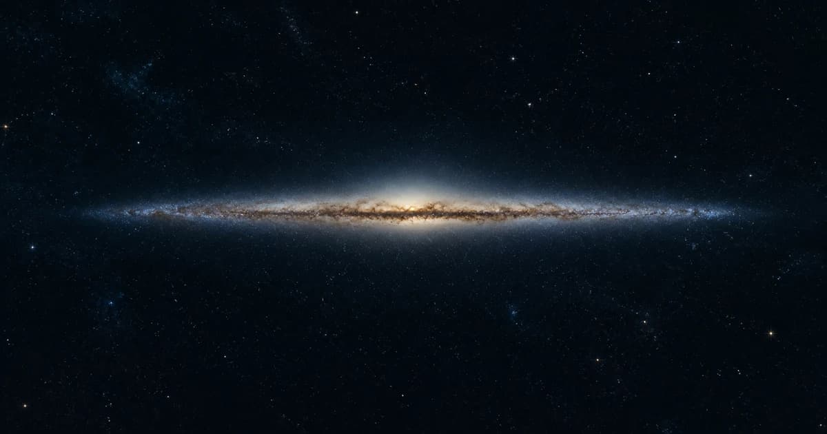 A spiral galaxy edge-on, faint, on deep navy