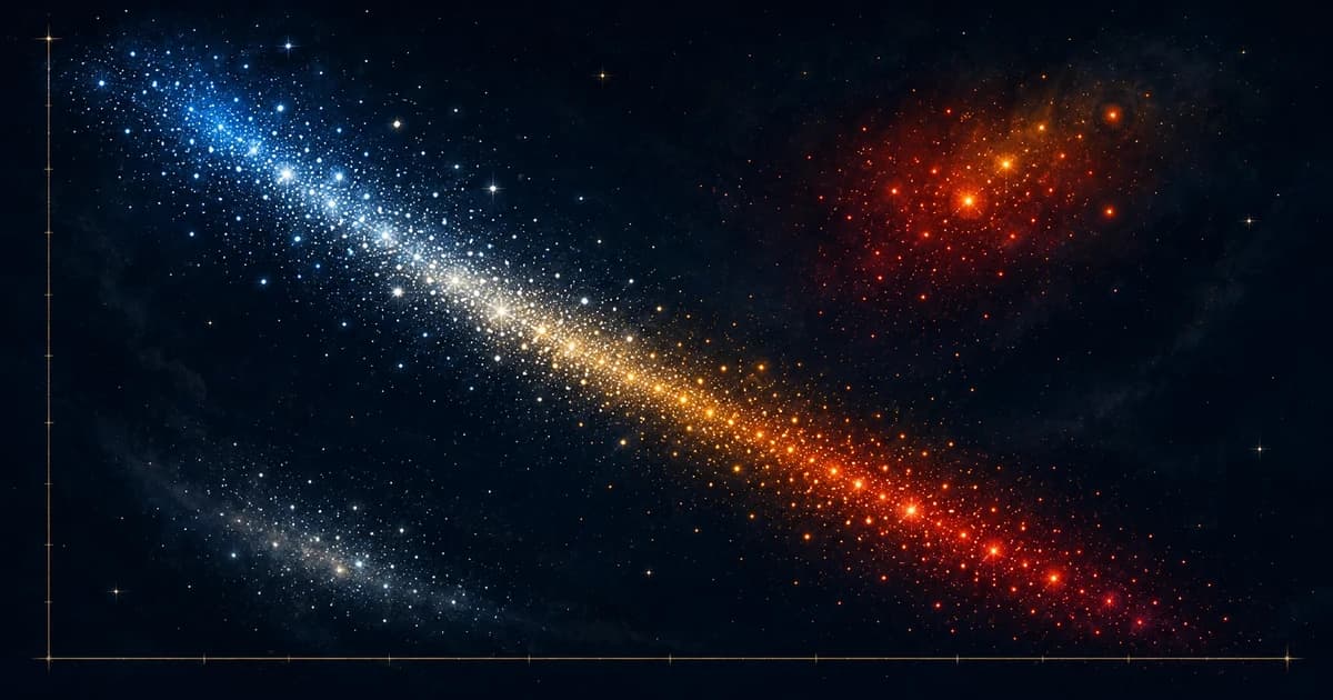 A Hertzsprung–Russell diagram as a scatter of coloured points