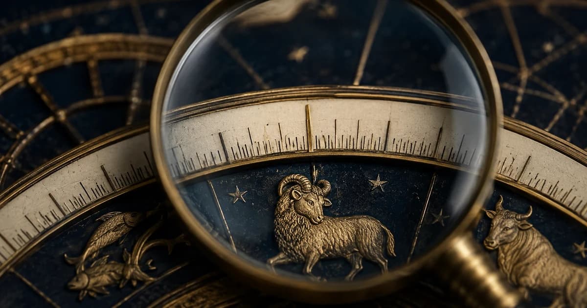 A single degree of a zodiac ring magnified, with tick marks