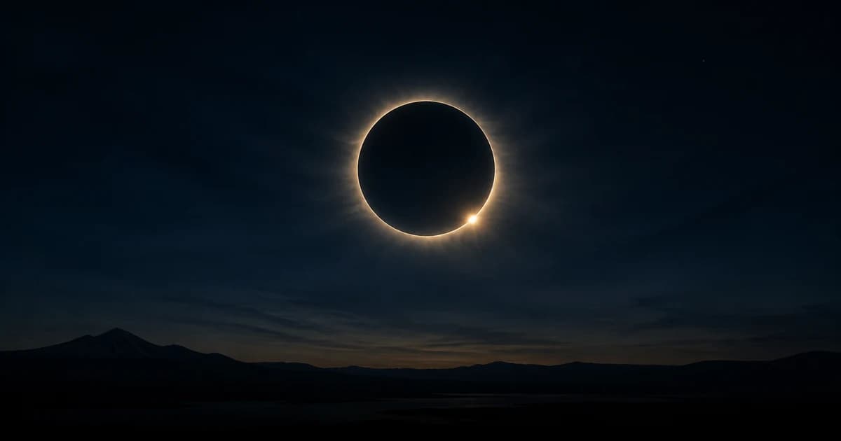 A partial solar eclipse over a dark horizon, corona thin