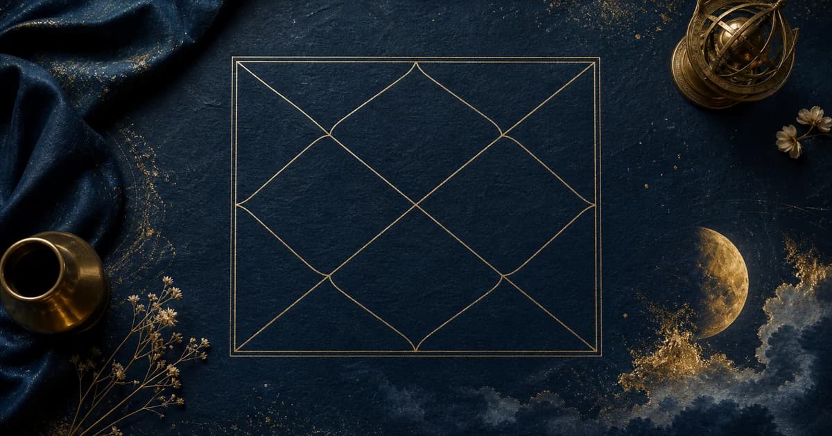 A North Indian diamond chart, empty, in gold line