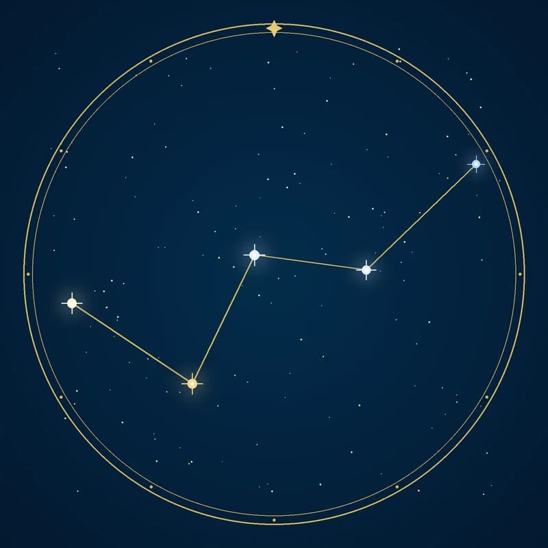 The constellation Cassiopeia, its stars sized by brightness and coloured by spectral type