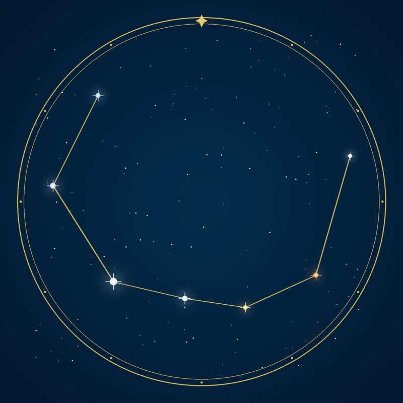 The constellation Corona Borealis, its stars sized by brightness and coloured by spectral type