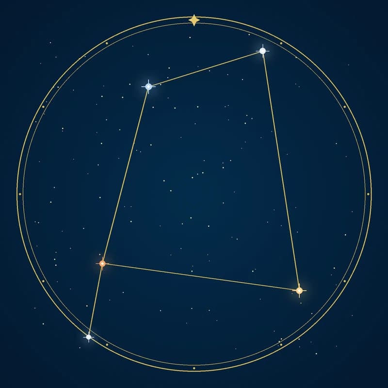 The constellation Corvus, its stars sized by brightness and coloured by spectral type