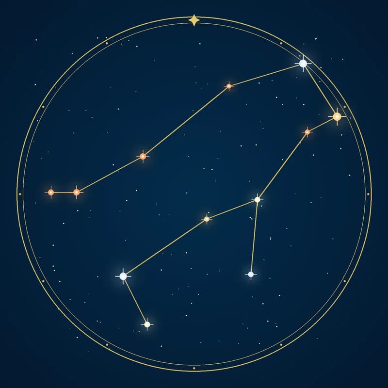 The constellation Gemini, its stars sized by brightness and coloured by spectral type
