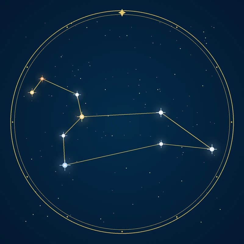 The constellation Leo, its stars sized by brightness and coloured by spectral type