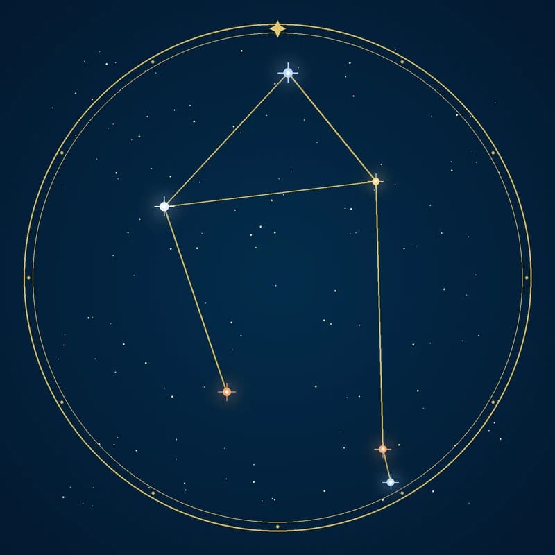 The constellation Libra, its stars sized by brightness and coloured by spectral type