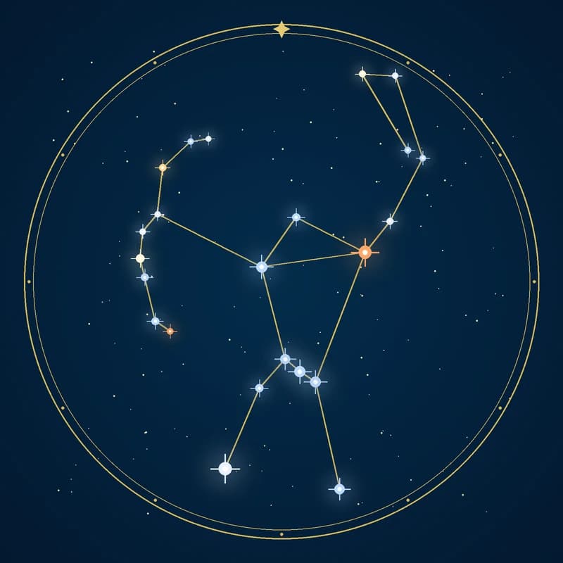 The constellation Orion, its stars sized by brightness and coloured by spectral type