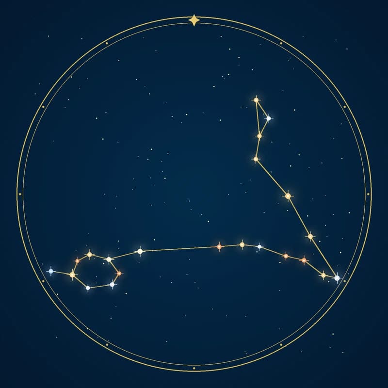 The constellation Pisces, its stars sized by brightness and coloured by spectral type