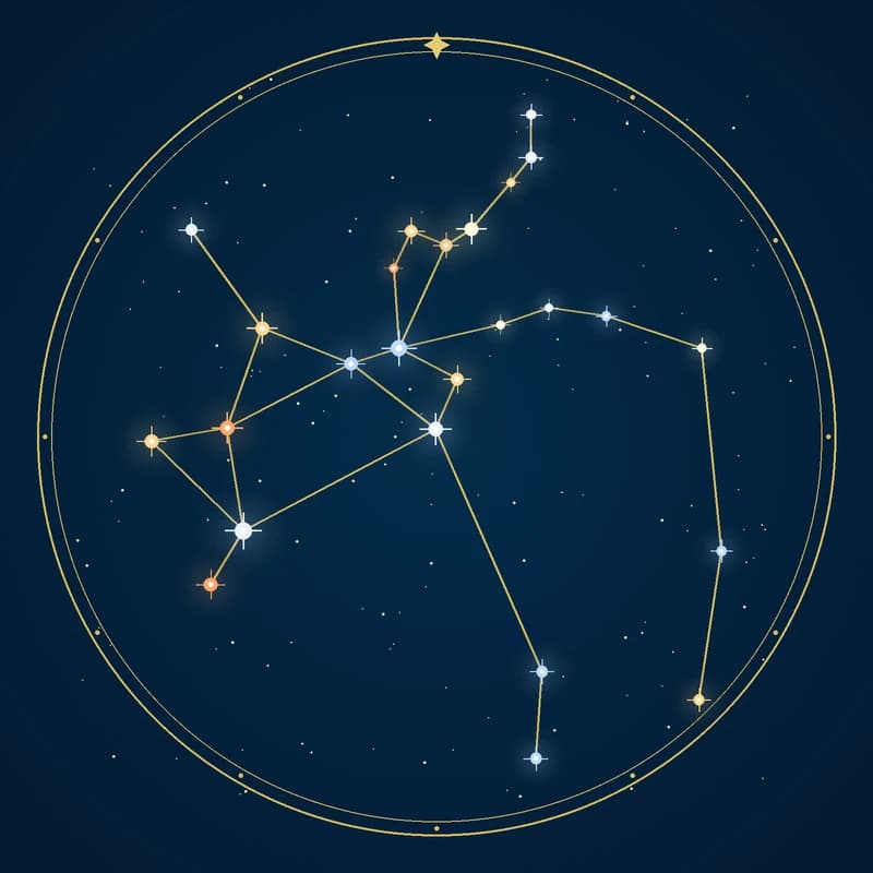 The constellation Sagittarius, its stars sized by brightness and coloured by spectral type