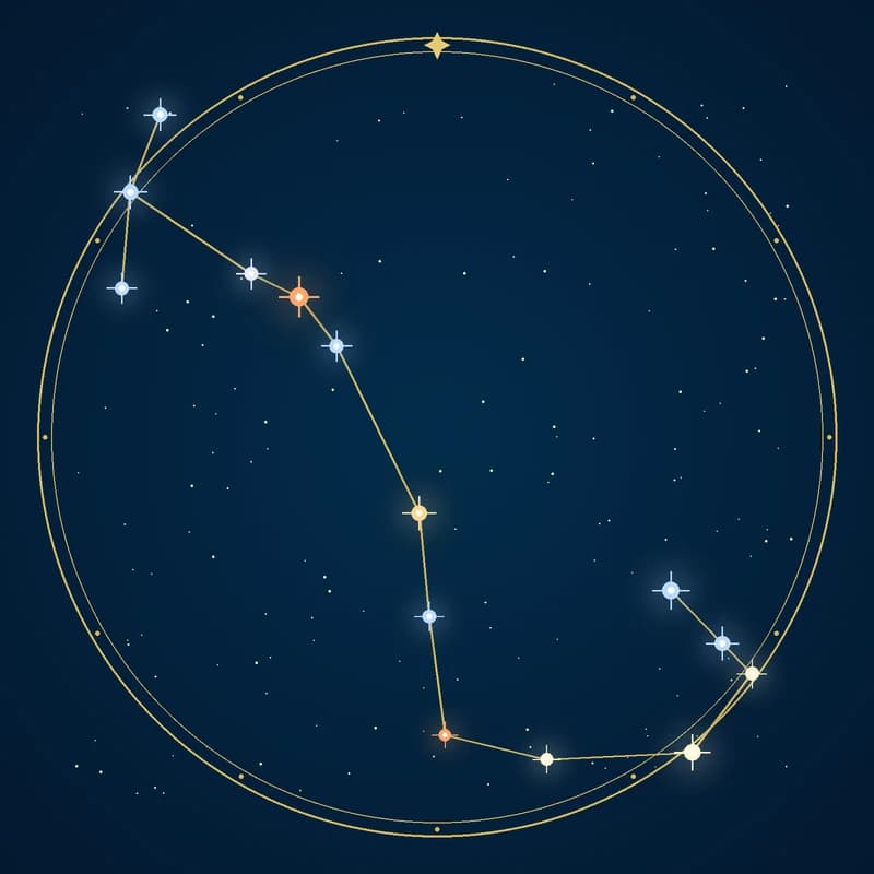 The constellation Scorpius, its stars sized by brightness and coloured by spectral type