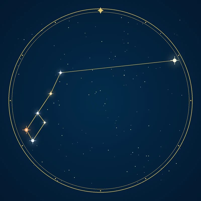 The constellation Ursa Minor, its stars sized by brightness and coloured by spectral type