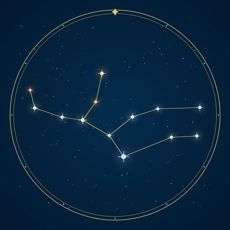 The constellation Virgo, its stars sized by brightness and coloured by spectral type