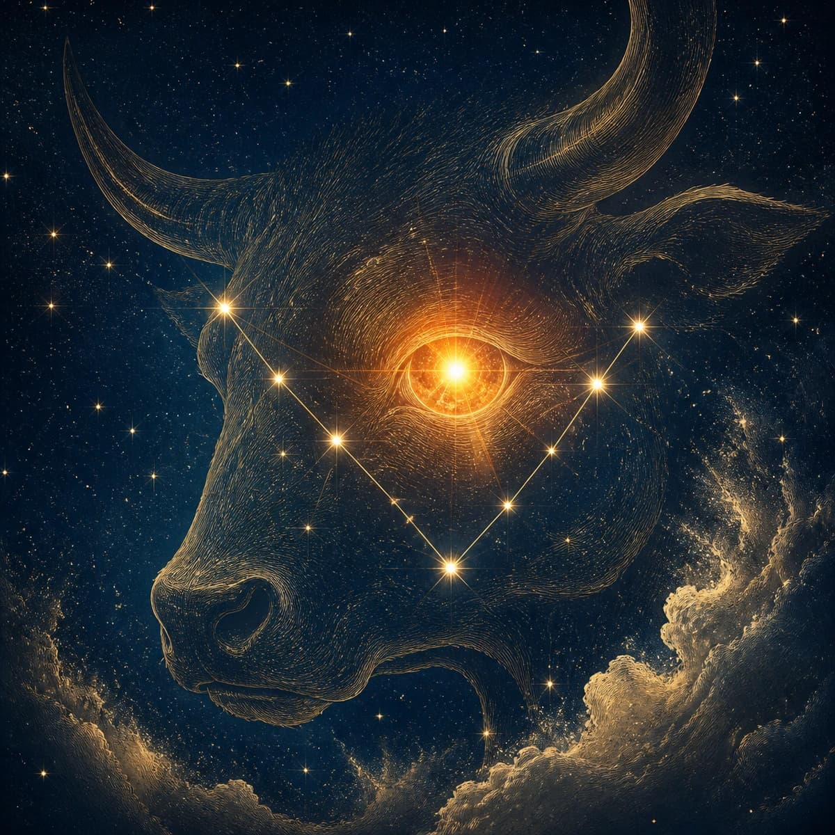 Aldebaran, painted as a warm orange star