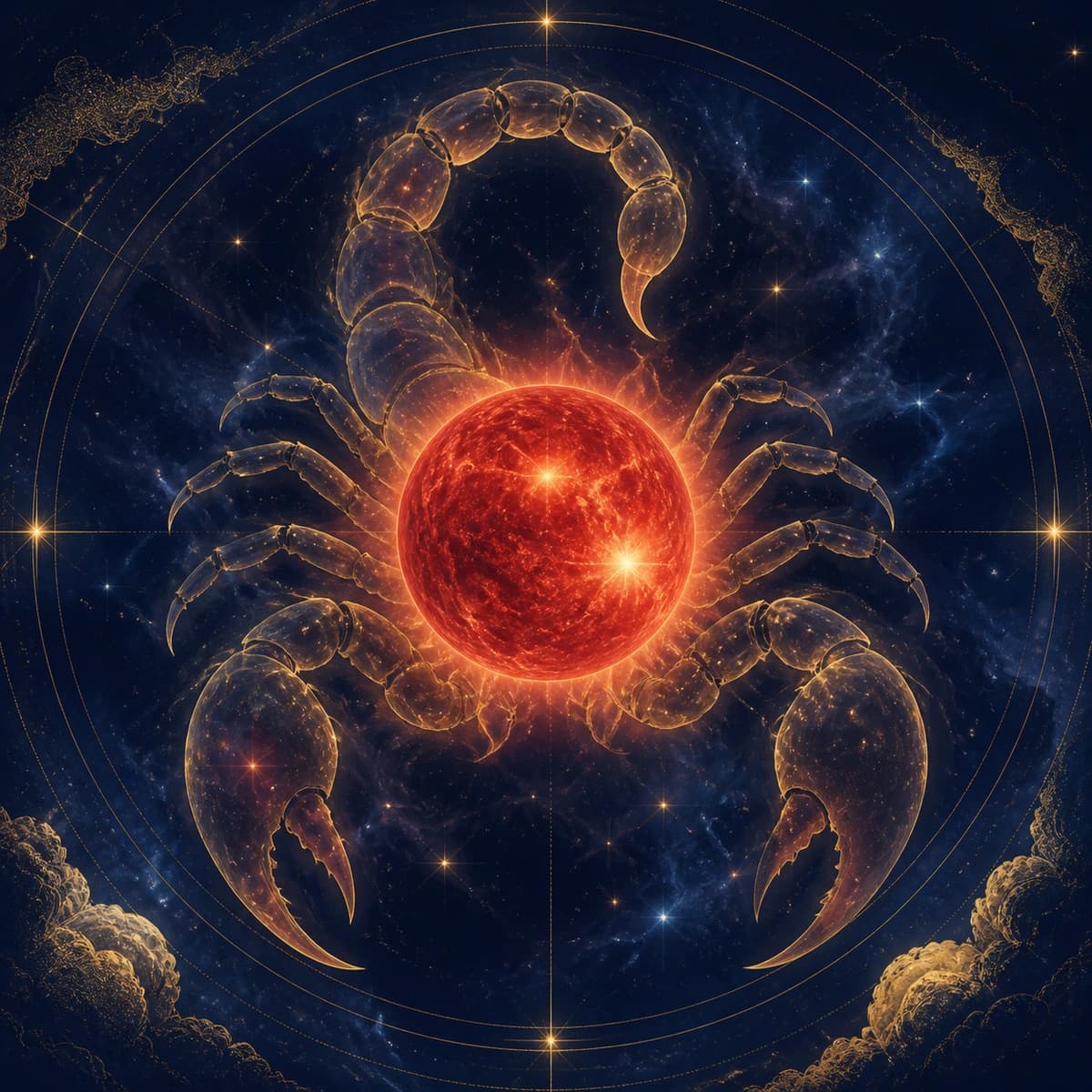 Antares, painted as a deep red star