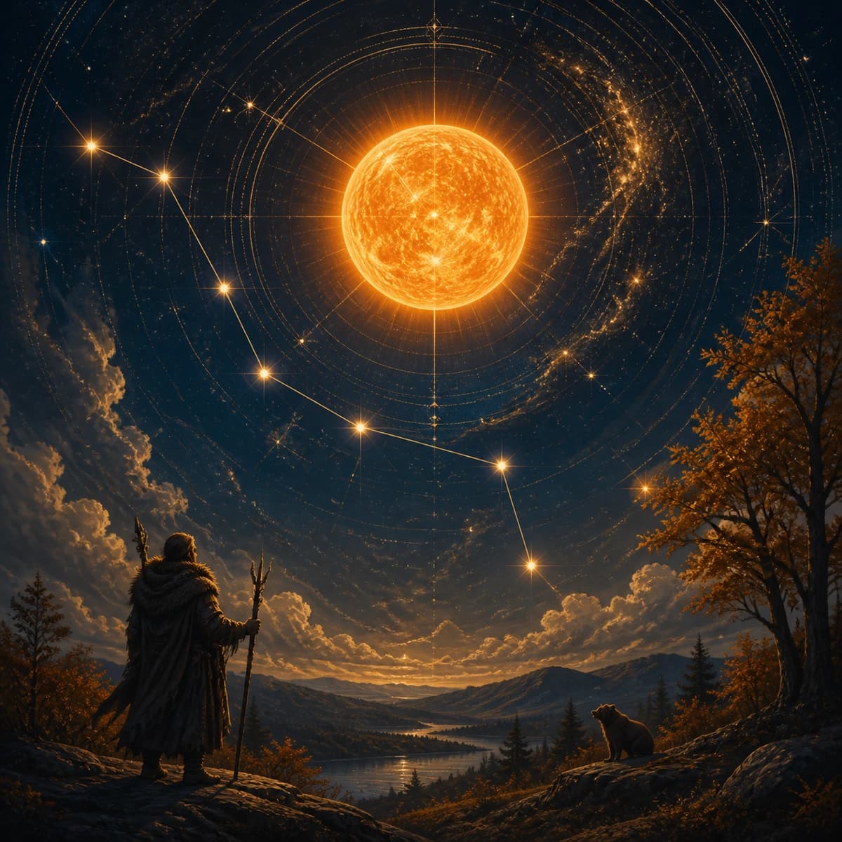 Arcturus, painted as a warm orange star