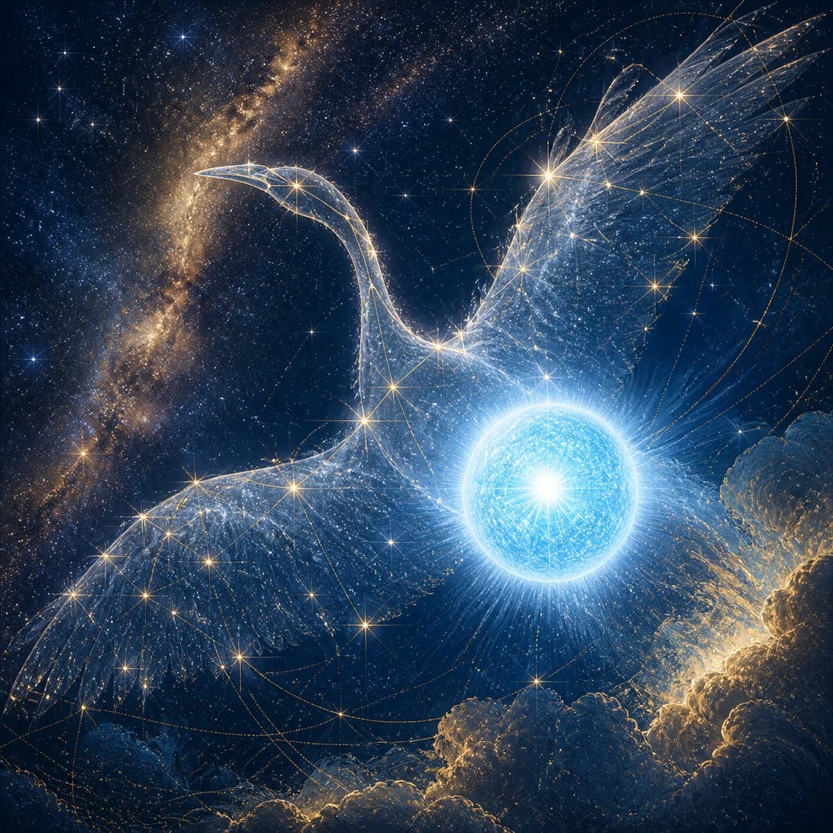 Deneb, painted as a white star