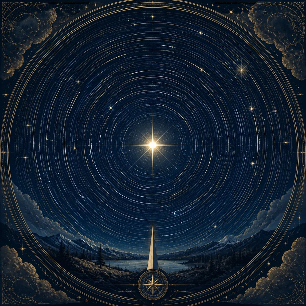 Polaris, painted as a yellow-white star