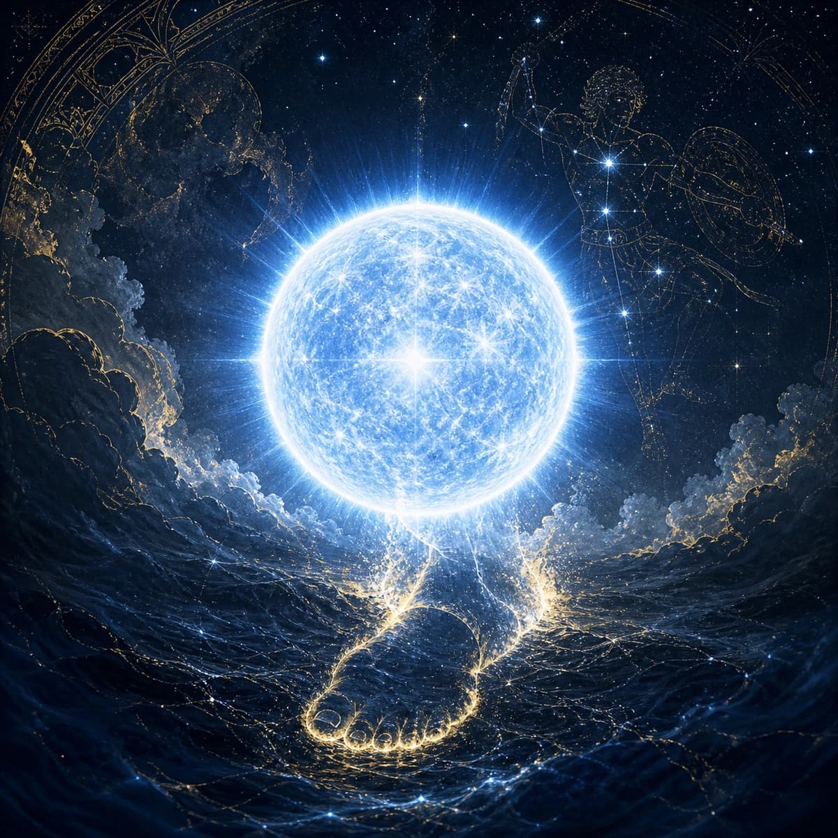 Rigel, painted as a blue star