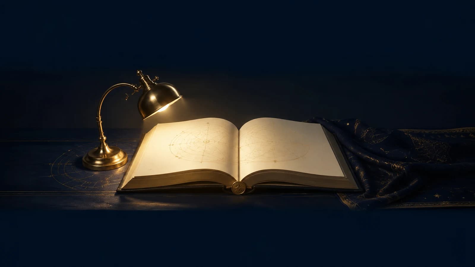 A single lit lamp over an open book