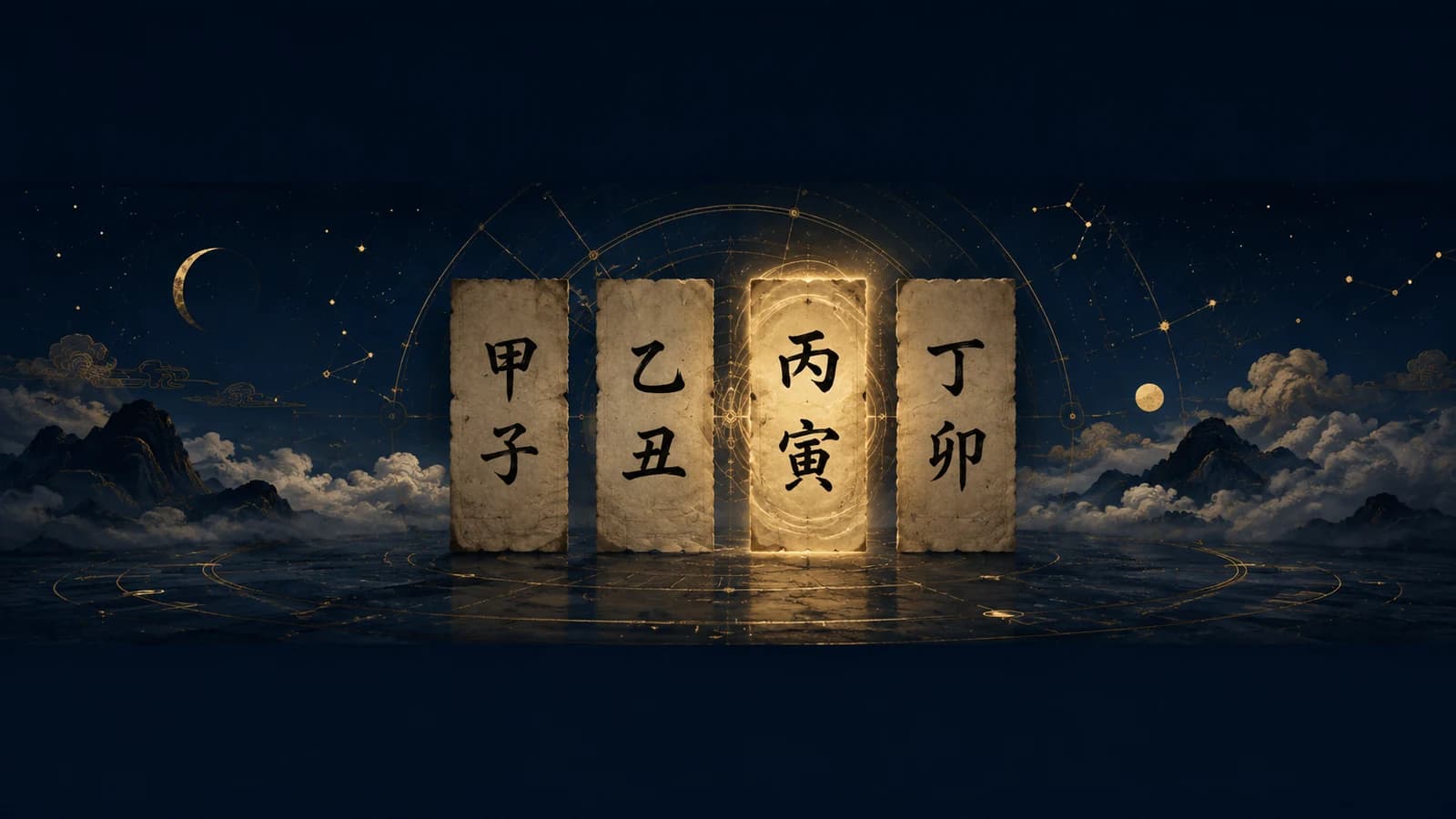 Four pillars of characters with the Day Master pillar brighter