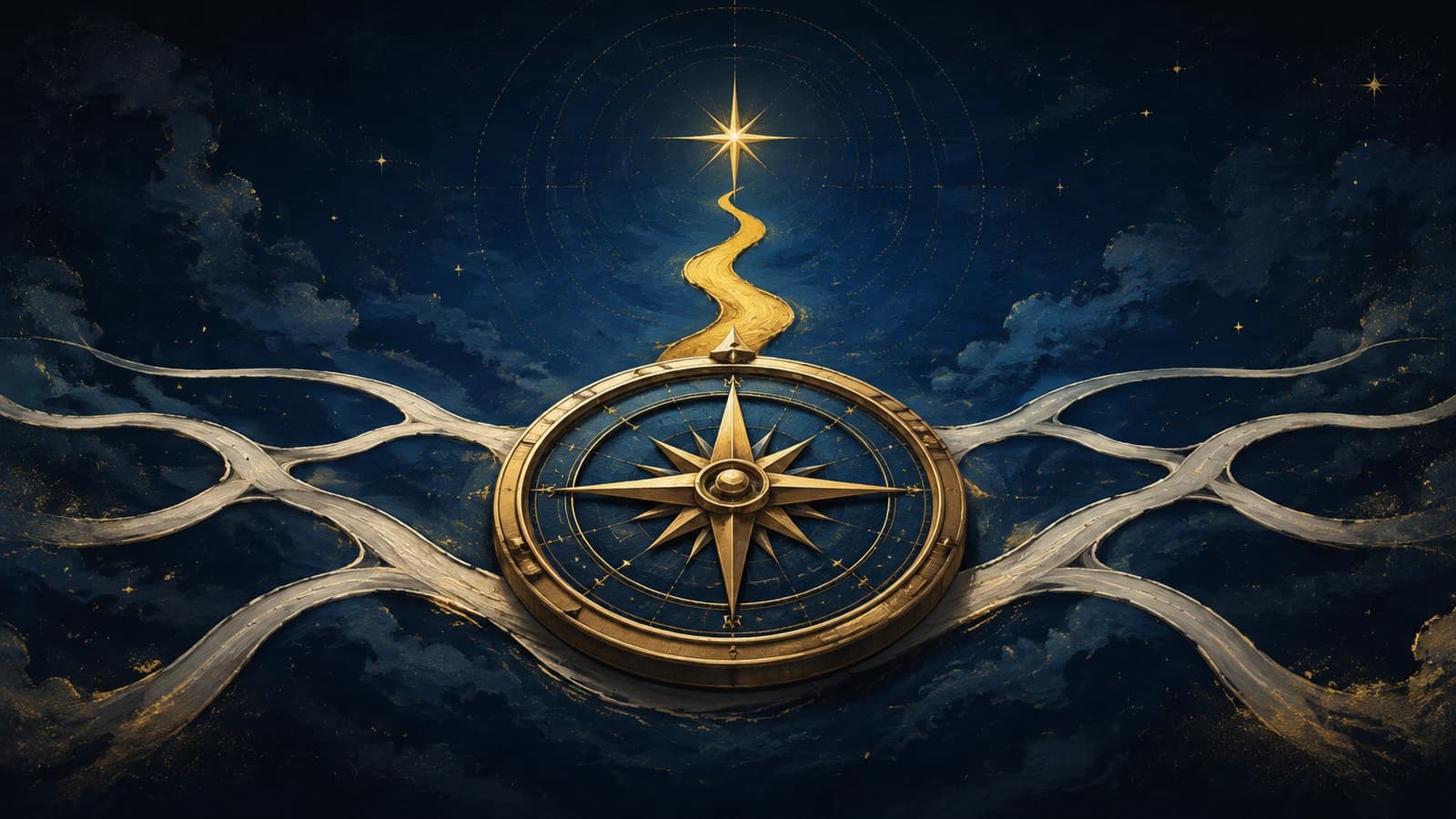 A compass rose over a drafting table