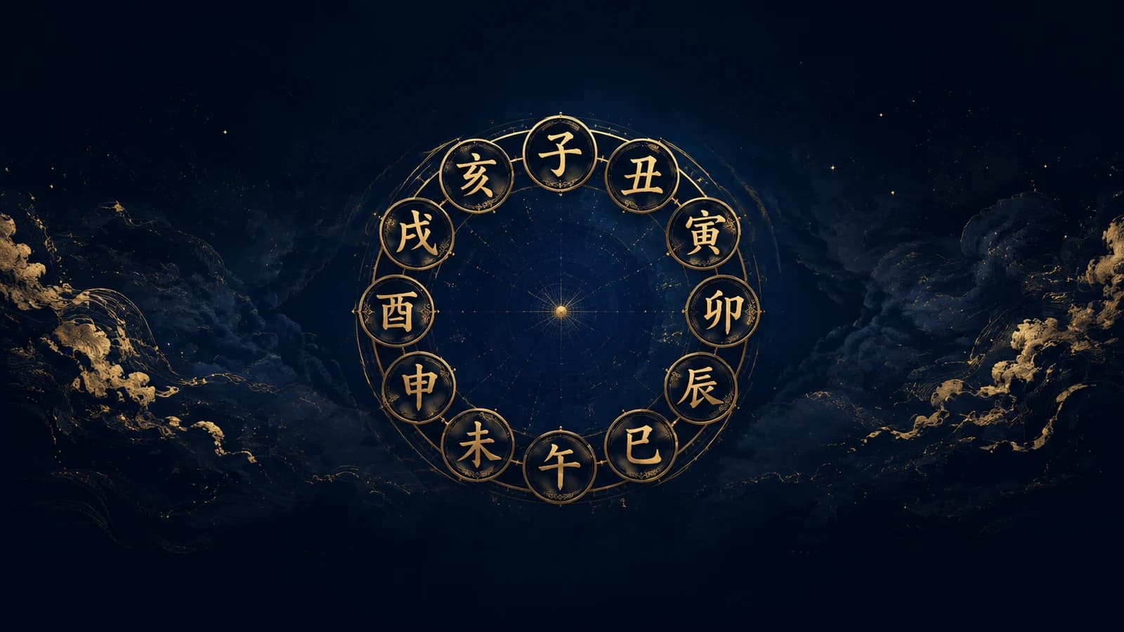 The twelve Earthly Branch characters arranged in a ring