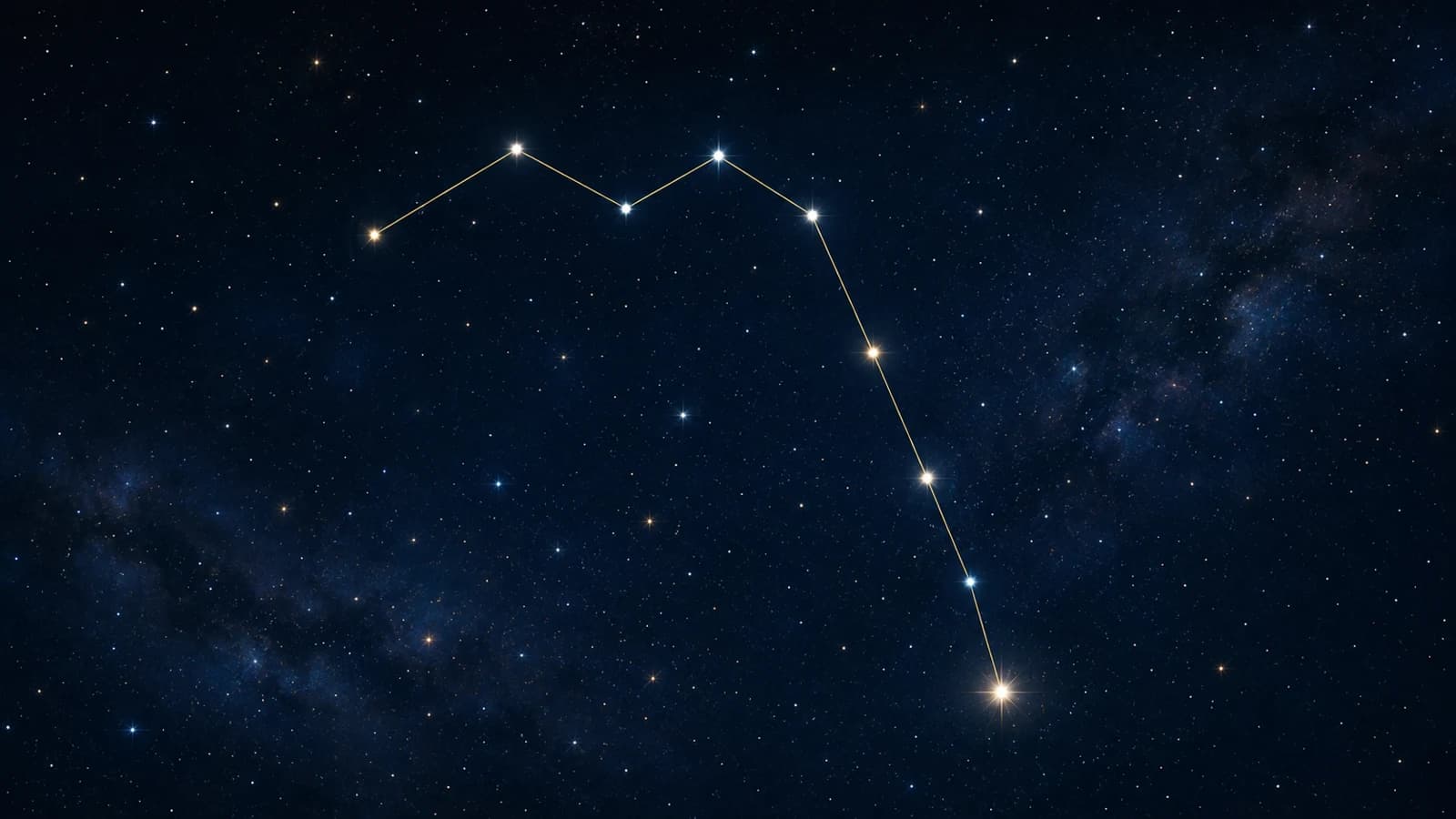 The zigzag of Aquarius drawn in gold across a quiet stretch of sky