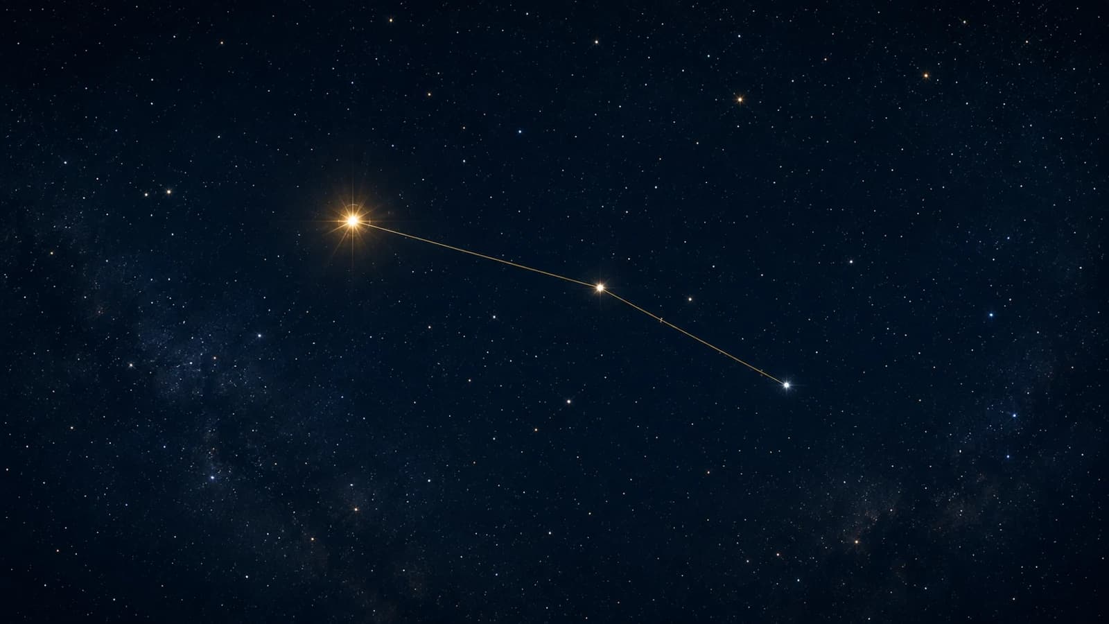 The short bent line of Aries drawn in gold over a field of stars, one star lit brighter