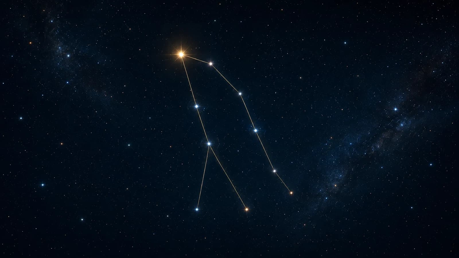 The two stick figures of Gemini standing side by side, drawn in gold over a bright star field