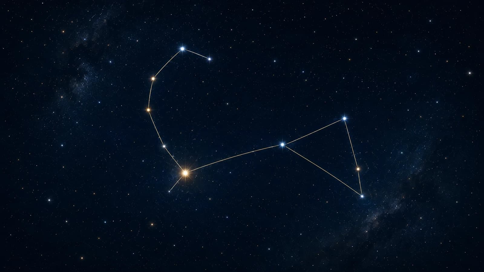 The sickle and hindquarters triangle of Leo drawn in gold over the Milky Way