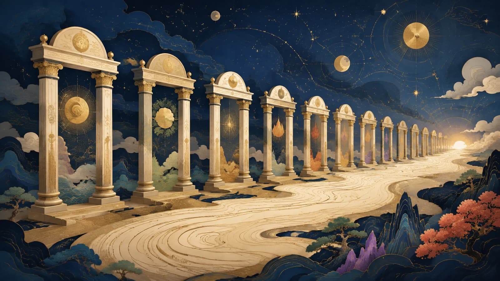 A row of pillars lengthening into the distance