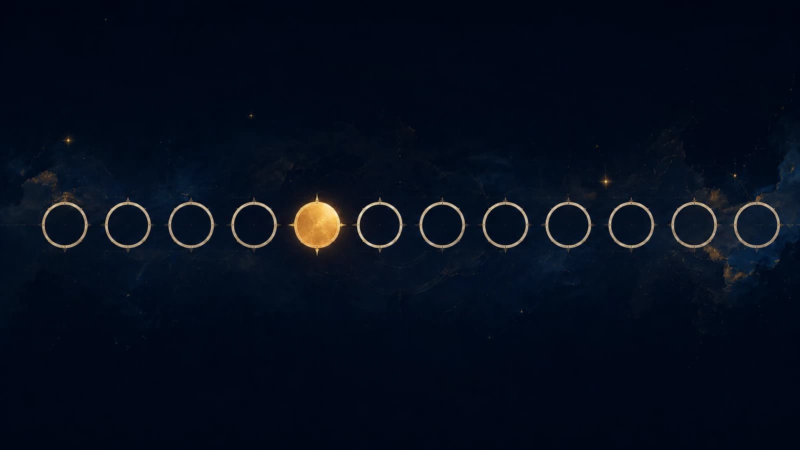 Twelve empty option circles with one filled gold