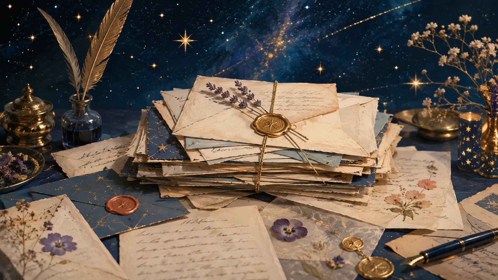 Reader letters stacked under lamplight