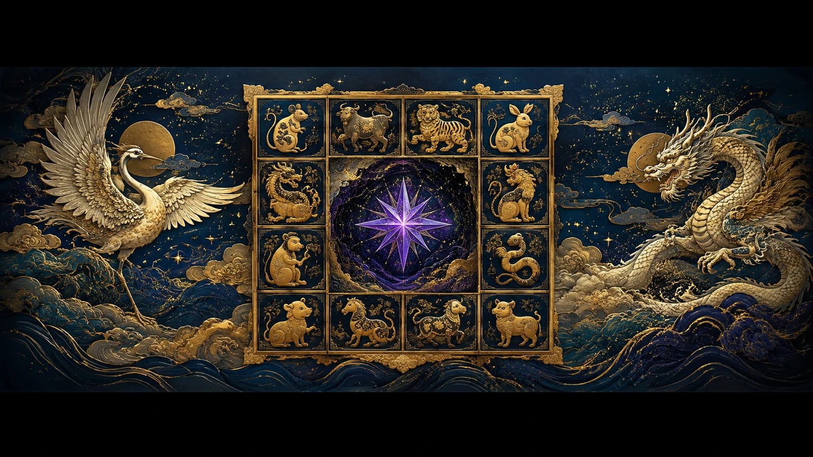 A Vietnamese twelve-palace chart in red and gold