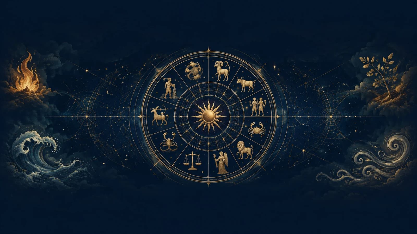 A zodiac ring with the four elements marked at the corners