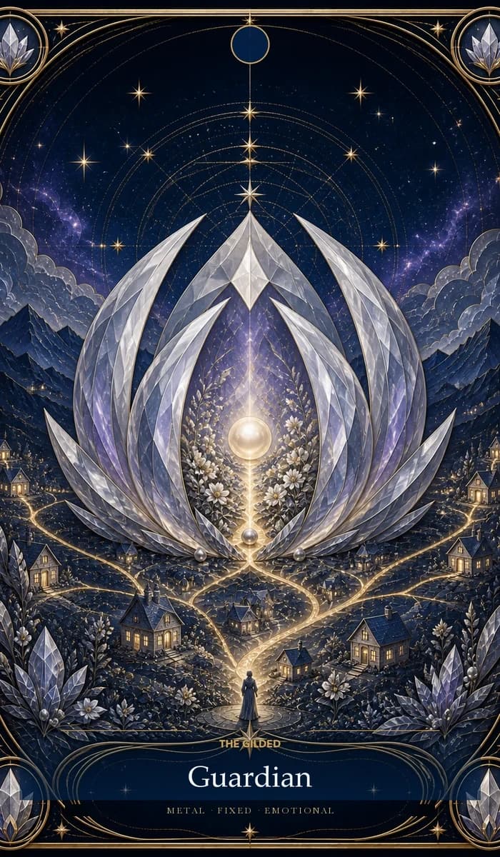 The Gilded Guardian · Metal, Fixed Sun, Emotional plane identity card