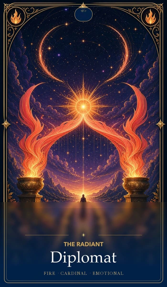 The Radiant Diplomat · Fire, Cardinal Sun, Emotional plane identity card