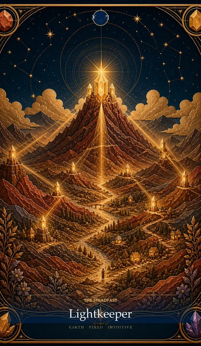 The Steadfast Lightkeeper · Earth, Fixed Sun, Intuitive plane identity card