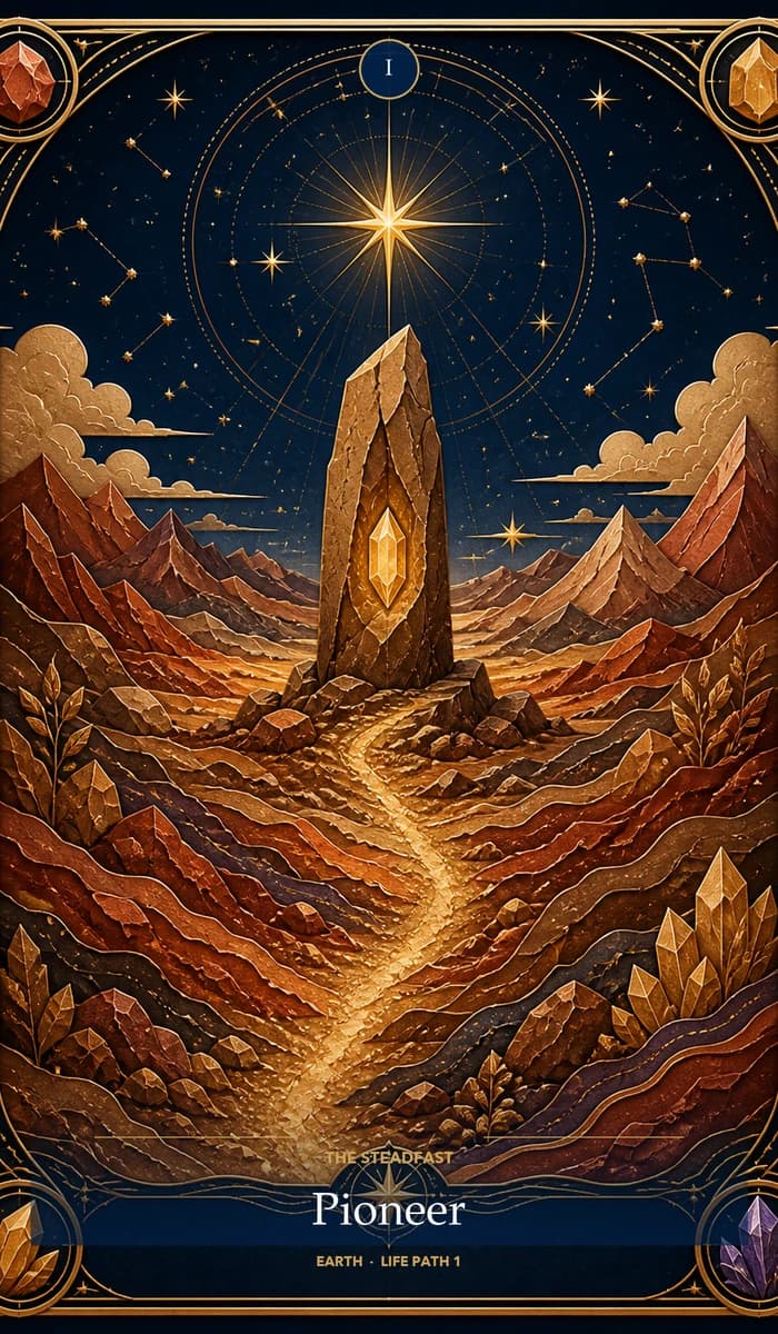 The Steadfast Pioneer — Earth, Life Path 1 identity card