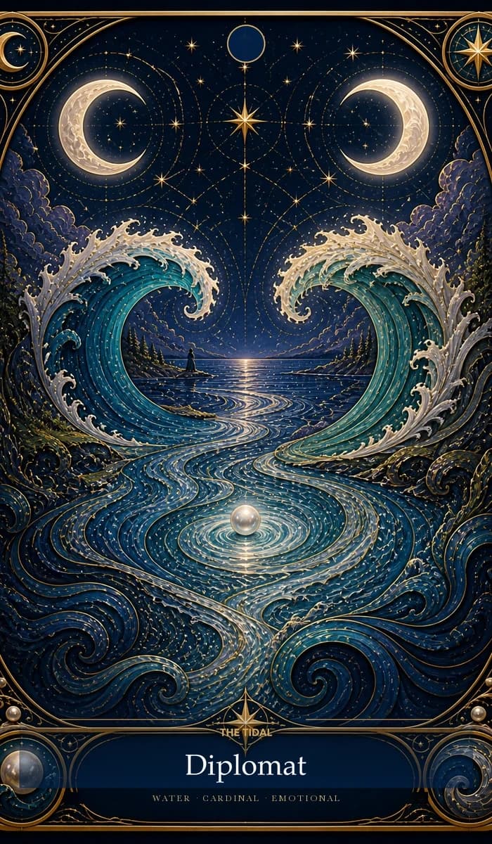 The Tidal Diplomat · Water, Cardinal Sun, Emotional plane identity card