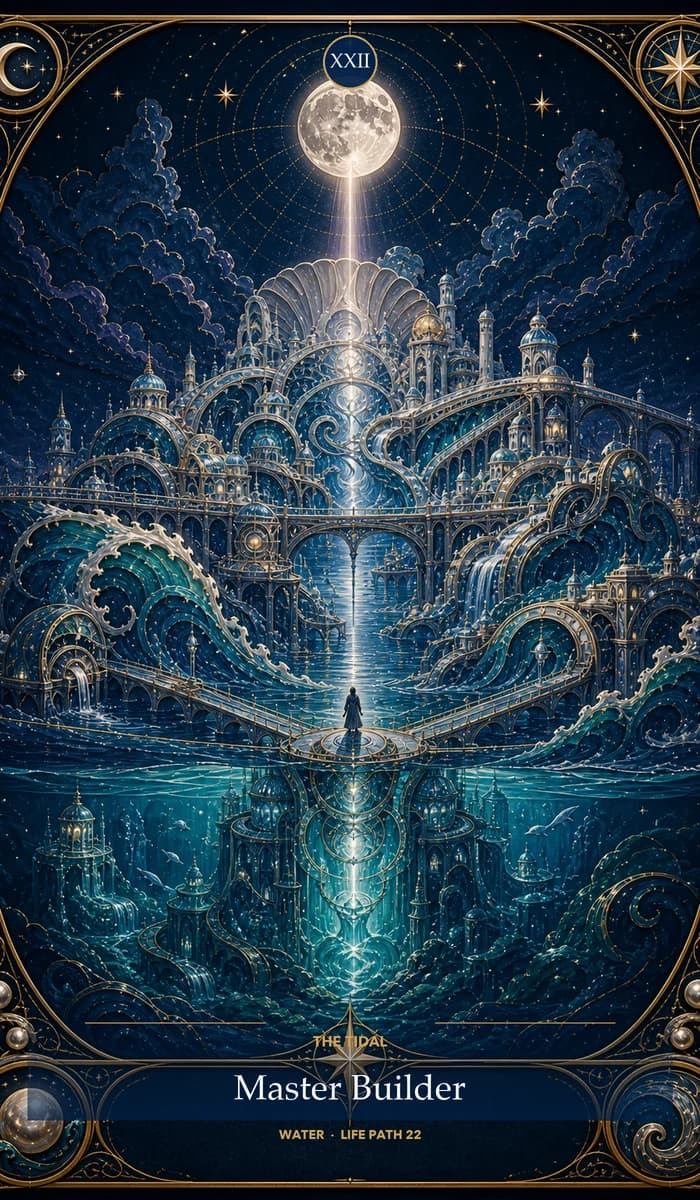The Tidal Master Builder — Water, Life Path 22/4 identity card