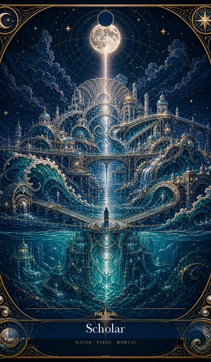 The Tidal Scholar · Water, Fixed Sun, Mental plane identity card