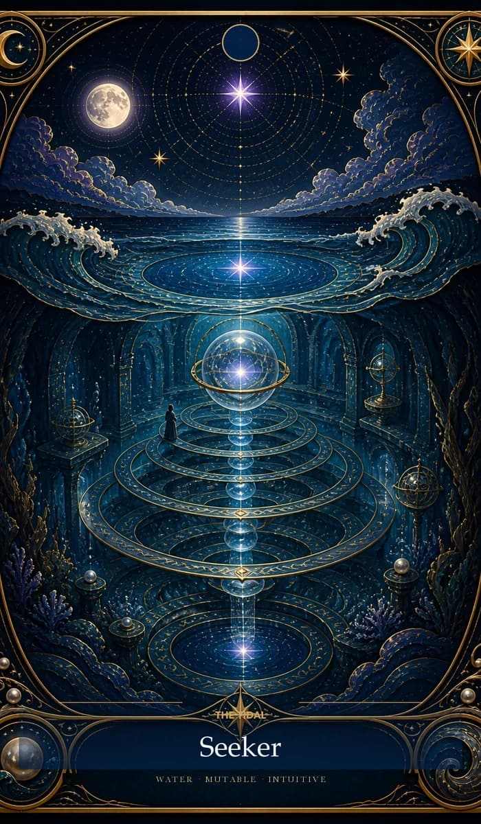 The Tidal Seeker · Water, Mutable Sun, Intuitive plane identity card