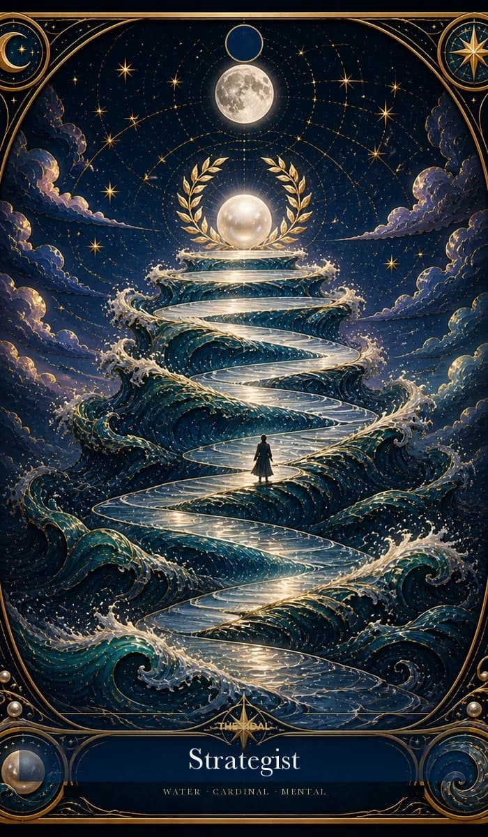 The Tidal Strategist · Water, Cardinal Sun, Mental plane identity card