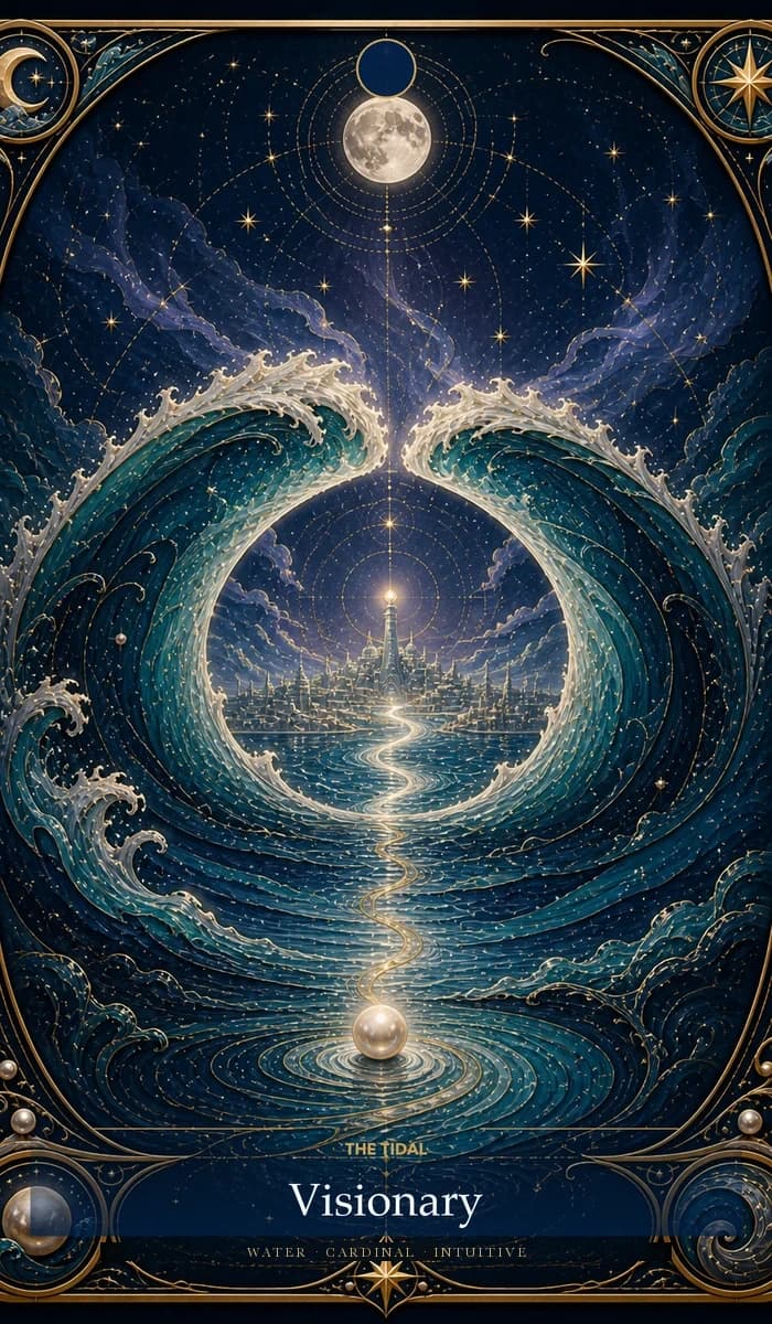 The Tidal Visionary · Water, Cardinal Sun, Intuitive plane identity card