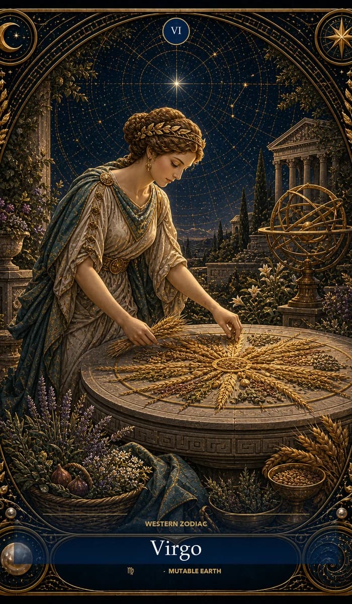 Virgo — Deco's Western zodiac card